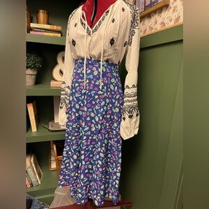 Southern Lady Blue Floral A-Line Skirt
